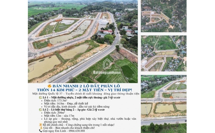 Cần bán 2 lô đất cực đẹp thôn 14 Kim Phú – mặt đường QL37 đi suối khoáng!